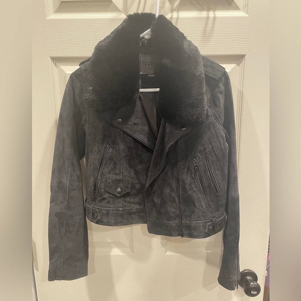 Blank NYC Suede Moto Jacket with Faux Fur Collar
